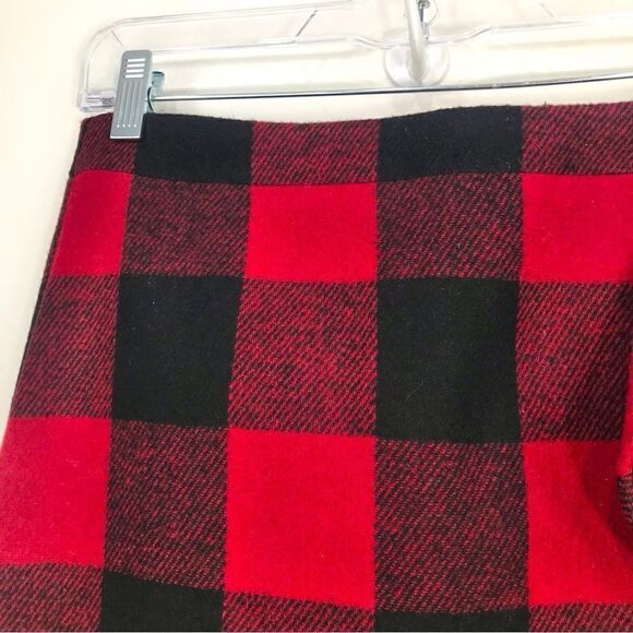 J. Crew Factory Red Black Buffalo Plaid Check Ruffle Side Mini Skirt - Picture 4 of 11